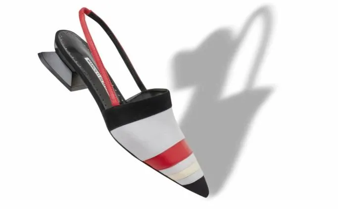 Pumps Women Manolo Blahnik AJRAMBlack Grey Cream And Red Suede Mules