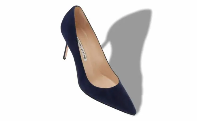 Pumps Women Manolo Blahnik BB 90Navy Blue Suede Pointed Toe Pumps
