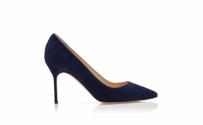 Pumps Women Manolo Blahnik BB 90Navy Blue Suede Pointed Toe Pumps Pumps Women Manolo Blahnik BB 90Navy Blue Suede Pointed Toe Pumps