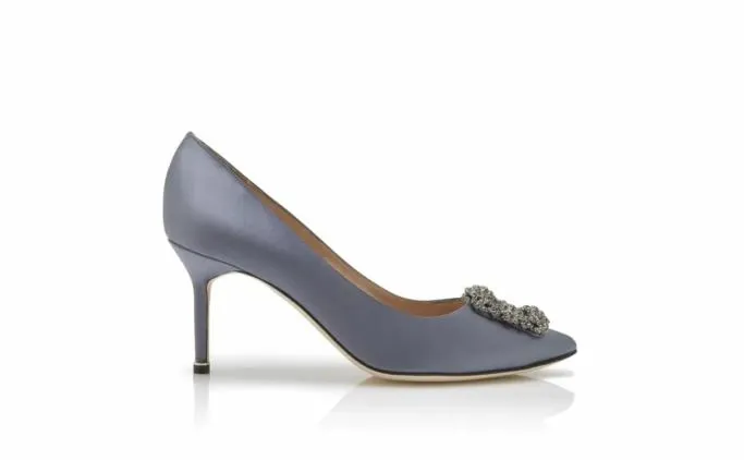 Pumps Women Manolo Blahnik HANGISI 70Grey Satin Jewel Buckle Pumps Pumps Women Manolo Blahnik HANGISI 70Grey Satin Jewel Buckle Pumps