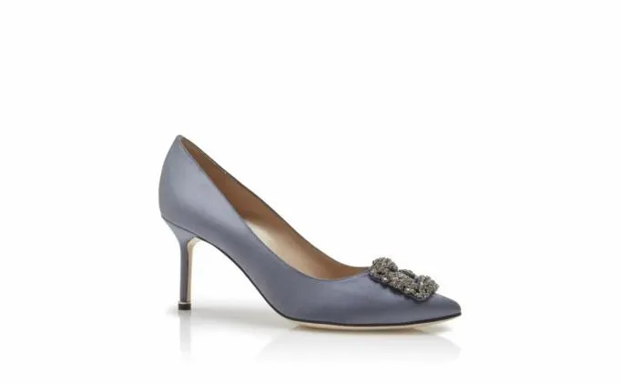 Pumps Women Manolo Blahnik HANGISI 70Grey Satin Jewel Buckle Pumps Pumps Women Manolo Blahnik HANGISI 70Grey Satin Jewel Buckle Pumps