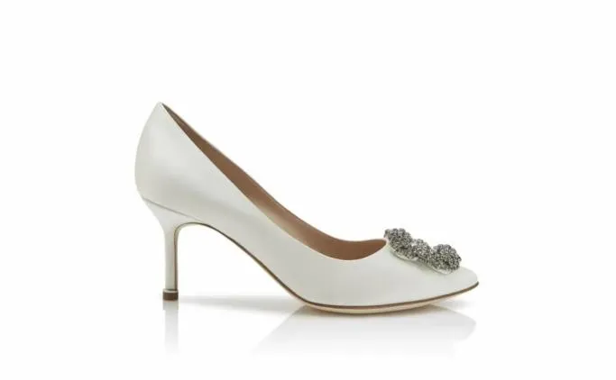Pumps Women Manolo Blahnik HANGISI 70White Satin Jewel Buckle Pumps Pumps Women Manolo Blahnik HANGISI 70White Satin Jewel Buckle Pumps