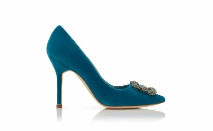 Pumps Women Manolo Blahnik HANGISI VELVETBlue Velvet Jewel Buckle Pumps Pumps Women Manolo Blahnik HANGISI VELVETBlue Velvet Jewel Buckle Pumps