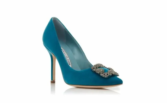 Pumps Women Manolo Blahnik HANGISI VELVETBlue Velvet Jewel Buckle Pumps Pumps Women Manolo Blahnik HANGISI VELVETBlue Velvet Jewel Buckle Pumps