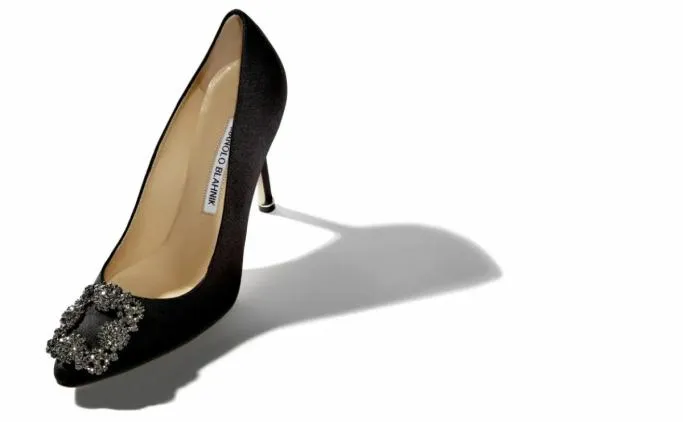Pumps Women Manolo Blahnik HANGISIBlack Satin Jewel Buckle Pumps
