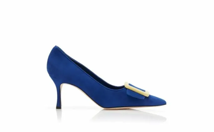 Pumps Women Manolo Blahnik MAYSALEPUMP 70Blue And Yellow Suede Buckle Pumps Pumps Women Manolo Blahnik MAYSALEPUMP 70Blue And Yellow Suede Buckle Pumps