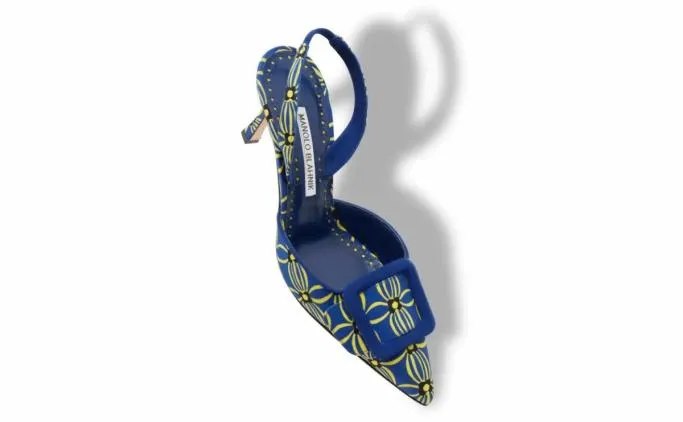 Pumps Women Manolo Blahnik MAYSLIBIBlue And Yellow Canvas Floral Slingback Pumps