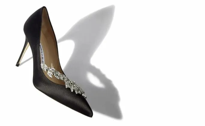 Pumps Women Manolo Blahnik NADIRABlack Satin Jewel Buckle Pumps