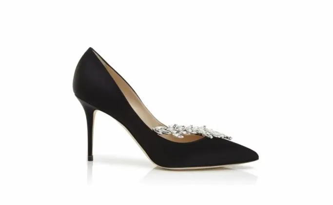 Pumps Women Manolo Blahnik NADIRABlack Satin Jewel Buckle Pumps Pumps Women Manolo Blahnik NADIRABlack Satin Jewel Buckle Pumps