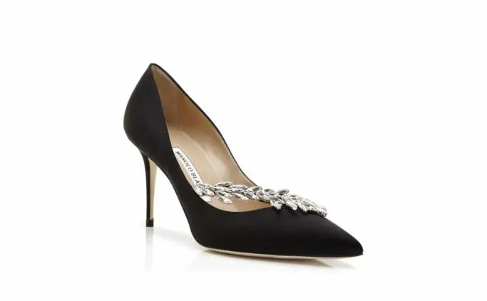 Pumps Women Manolo Blahnik NADIRABlack Satin Jewel Buckle Pumps Pumps Women Manolo Blahnik NADIRABlack Satin Jewel Buckle Pumps