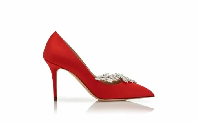 Pumps Women Manolo Blahnik NADIRARed Satin Jewel Buckle Pumps Pumps Women Manolo Blahnik NADIRARed Satin Jewel Buckle Pumps