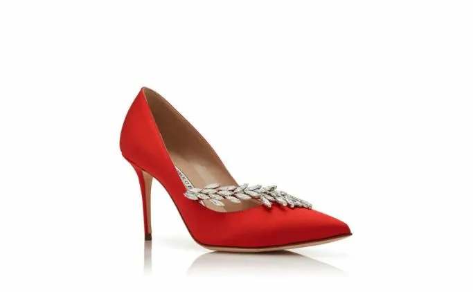 Pumps Women Manolo Blahnik NADIRARed Satin Jewel Buckle Pumps Pumps Women Manolo Blahnik NADIRARed Satin Jewel Buckle Pumps