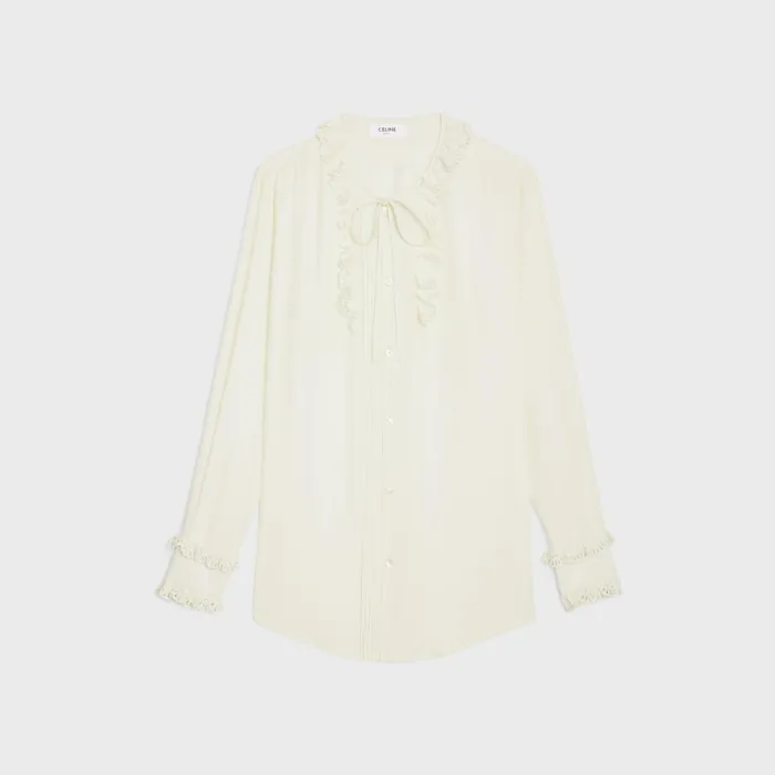 Romy Shirt In Silk Crepe And Acetate Ivory Women CELINE SHIRTS AND TOPS