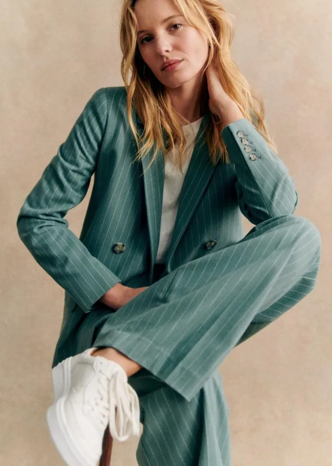 Szane Jackets and Coats Womens Christie Jacket Greenecru Fine Stripes