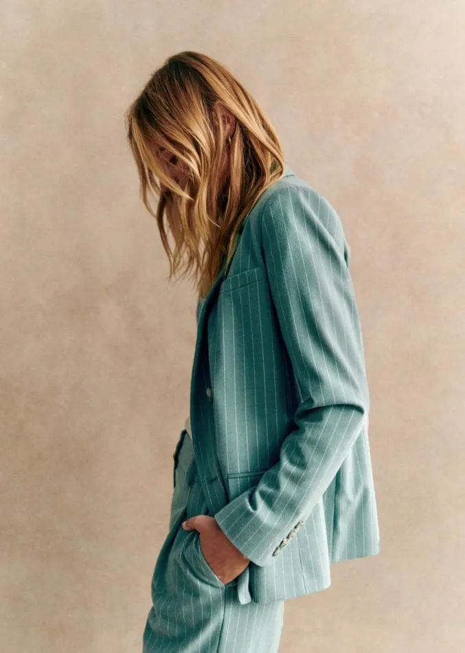 Szane Jackets and Coats Womens Christie Jacket Greenecru Fine Stripes