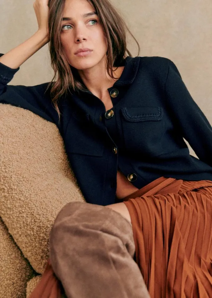 Szane Knitwear Womens Betty Cardigan Navy Crochet