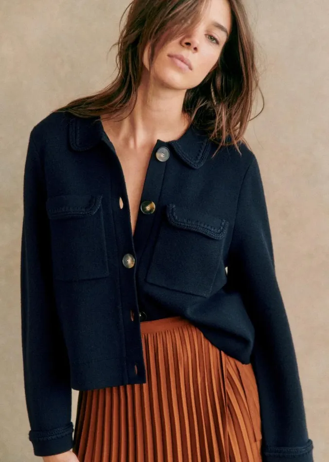 Szane Knitwear Womens Betty Cardigan Navy Crochet