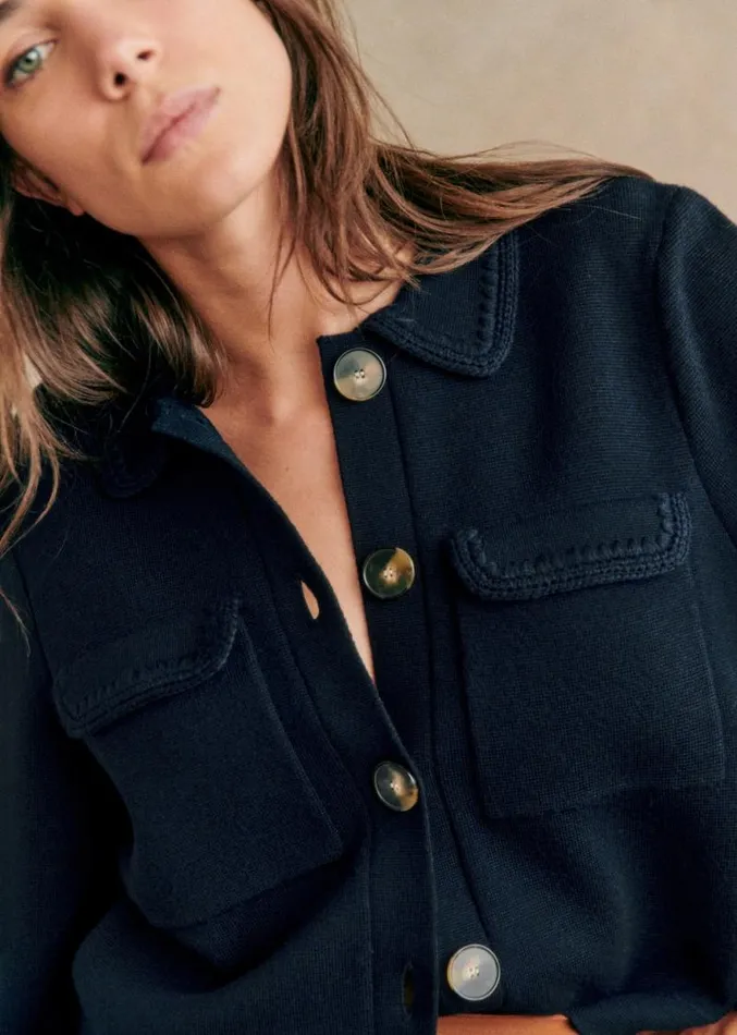 Szane Knitwear Womens Betty Cardigan Navy Crochet