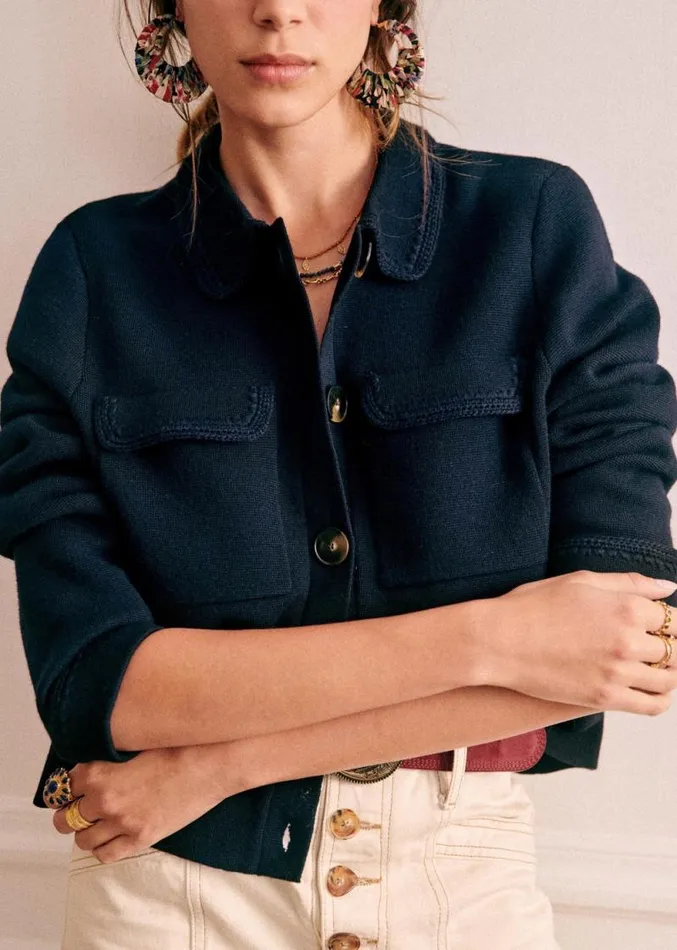 Szane Knitwear Womens Betty Cardigan Navy Crochet
