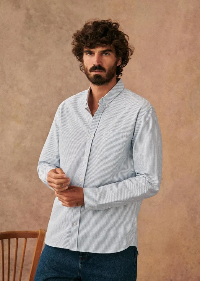Szane Shirts Mens Charlie Casual Oxford Shirt Blue Stripes