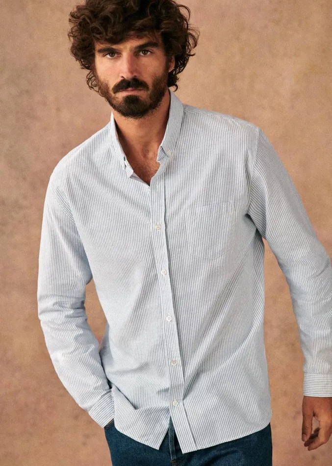 Szane Shirts Mens Charlie Casual Oxford Shirt Blue Stripes