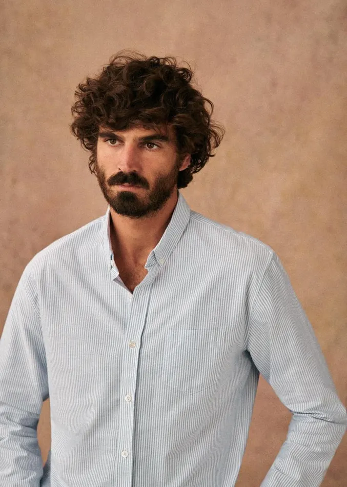 Szane Shirts Mens Charlie Casual Oxford Shirt Blue Stripes