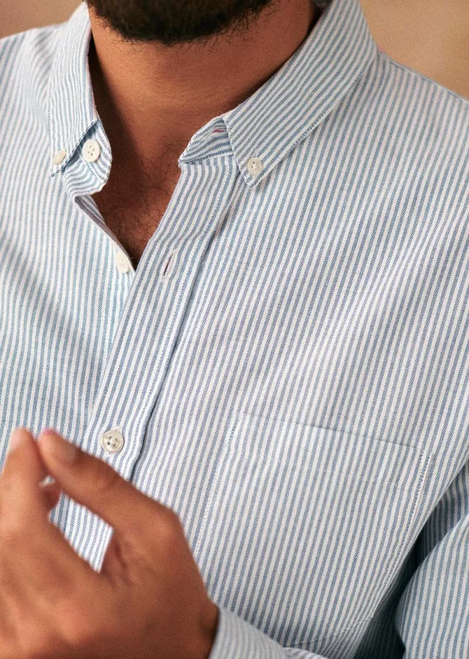 Szane Shirts Mens Charlie Casual Oxford Shirt Blue Stripes