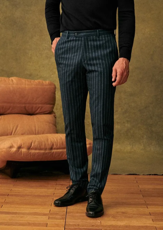 Szane Trousers Mens Warren Trousers Navy Tennis Stripes