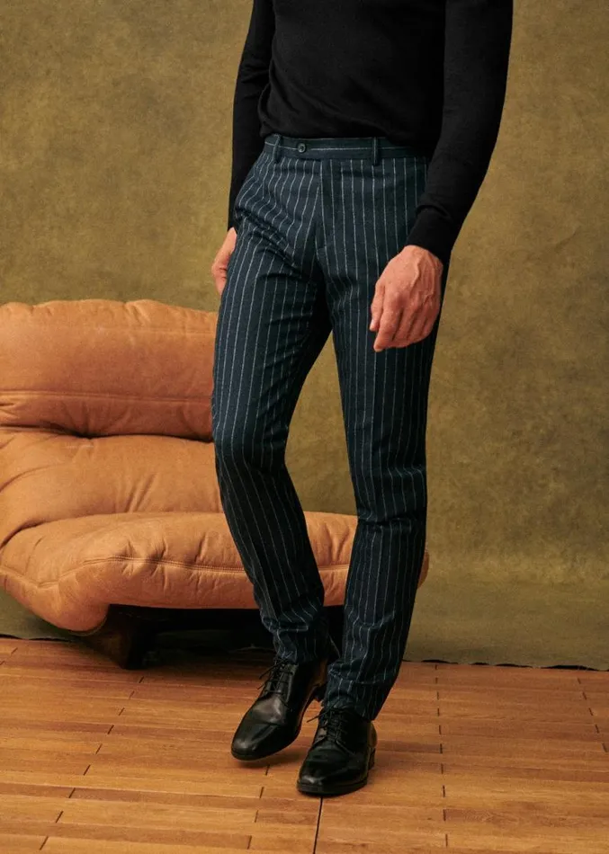 Szane Trousers Mens Warren Trousers Navy Tennis Stripes