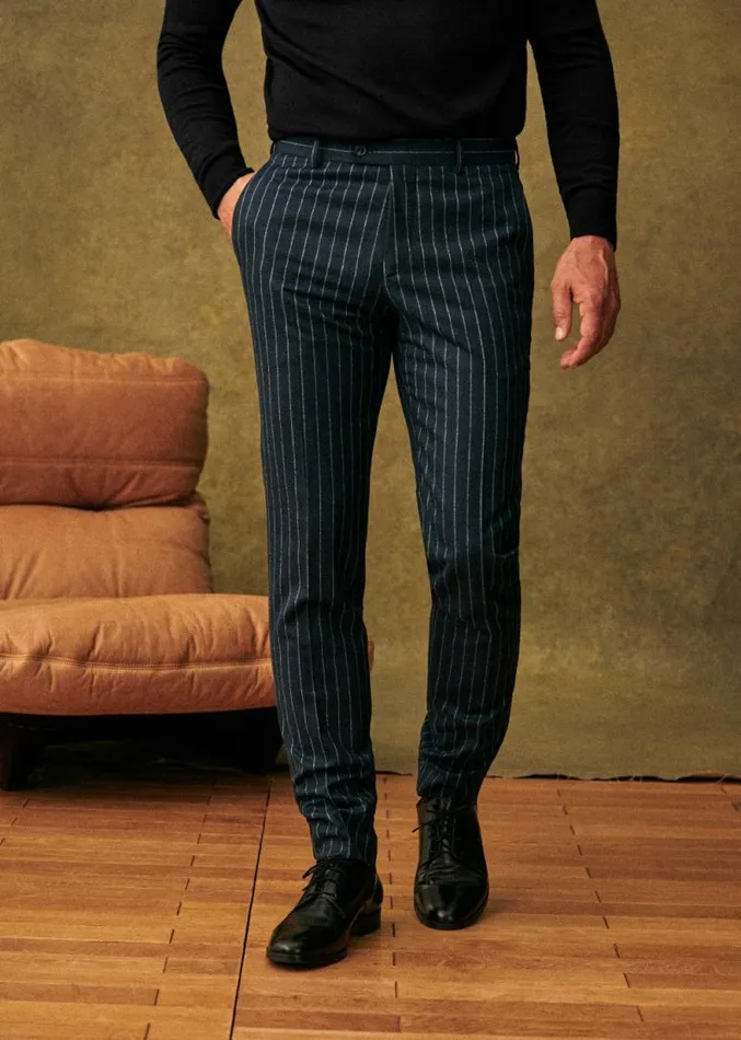 Szane Trousers Mens Warren Trousers Navy Tennis Stripes