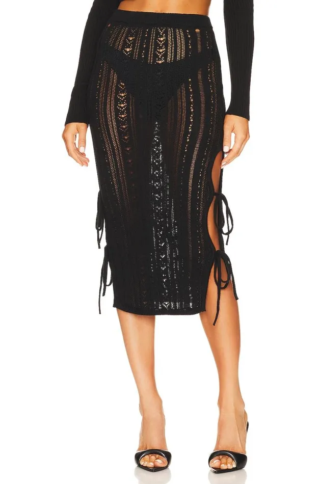 Sabra Tie Midi Knit Skirt Black Women Lovers and Friends Skirts