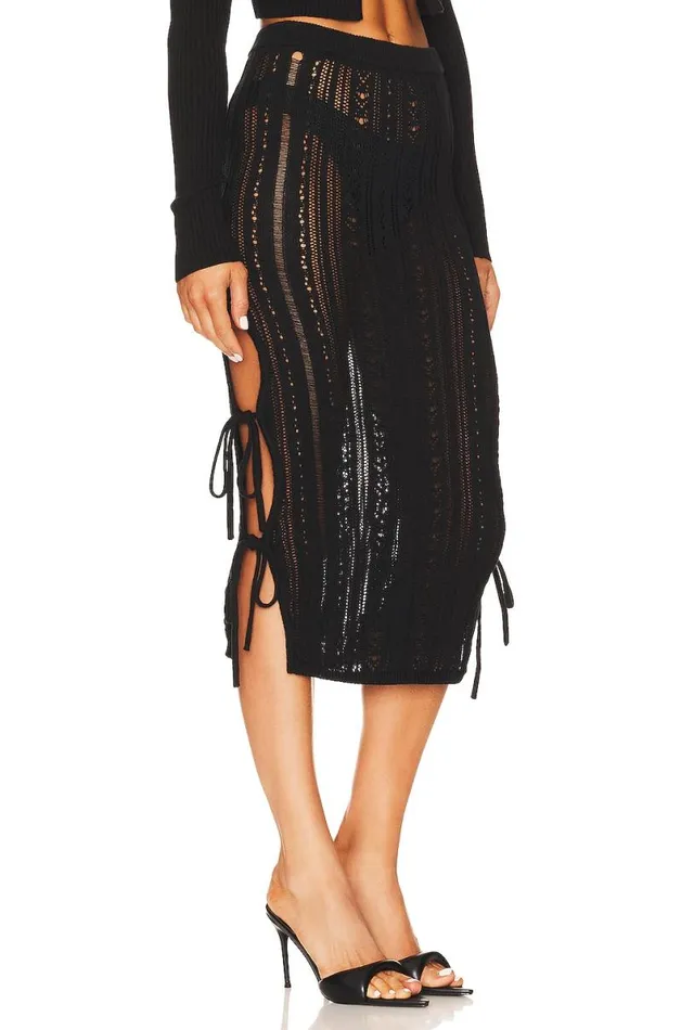 Sabra Tie Midi Knit Skirt Black Women Lovers and Friends Skirts