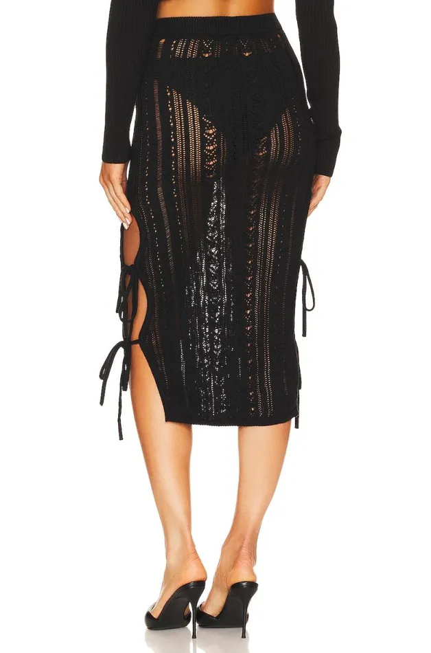 Sabra Tie Midi Knit Skirt Black Women Lovers and Friends Skirts