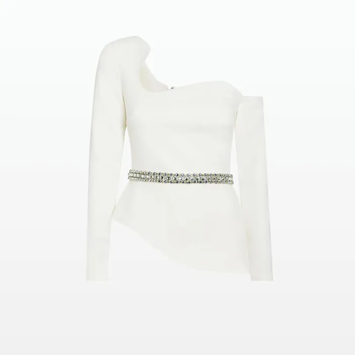 Safiyaa Aime Ivory Top With Embroidered Belt Women Tops