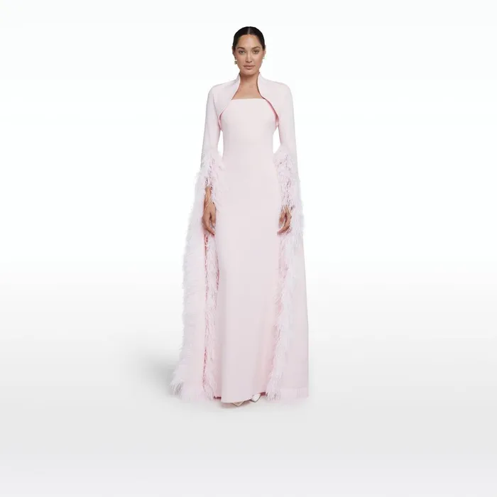 Safiyaa Amari Pale Pink FeatherTrimmed Bolero With Soshin Dress Women Dresses