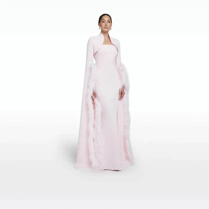 Safiyaa Amari Pale Pink FeatherTrimmed Bolero With Soshin Dress Women Dresses