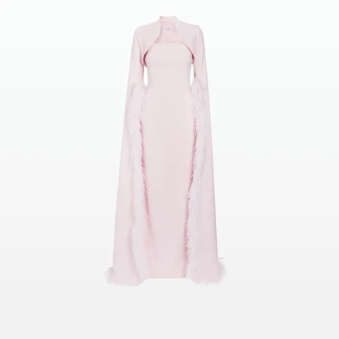Safiyaa Amari Pale Pink FeatherTrimmed Bolero With Soshin Dress Women Dresses