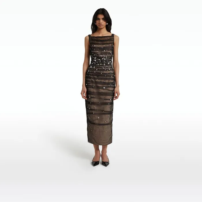 Safiyaa Ceren Black Midi Dress Women Dresses