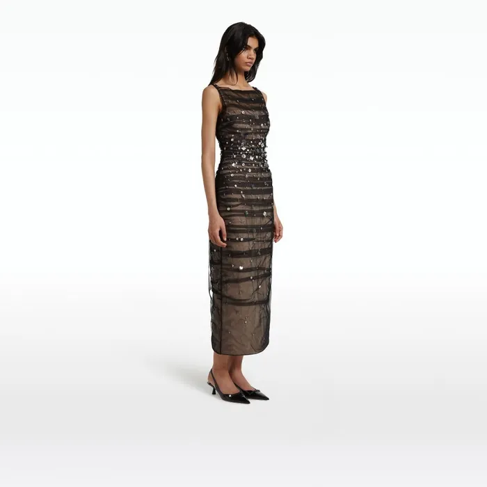 Safiyaa Ceren Black Midi Dress Women Dresses
