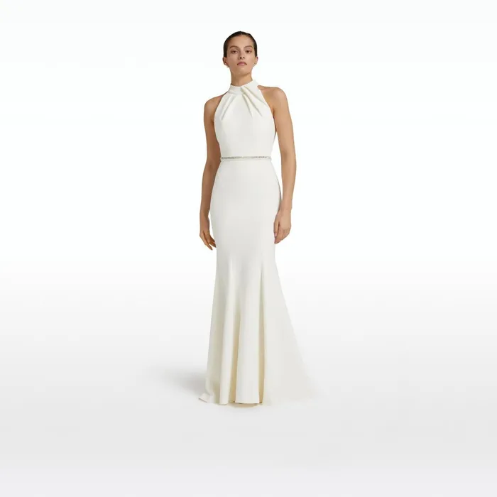 Safiyaa Dorrit Ivory Long Dress With Embroidered Belt Women Dresses