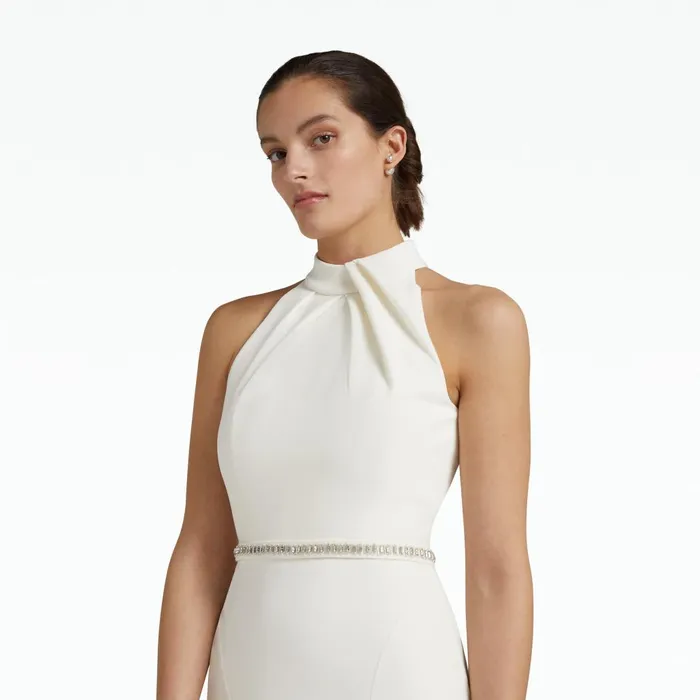 Safiyaa Dorrit Ivory Long Dress With Embroidered Belt Women Dresses