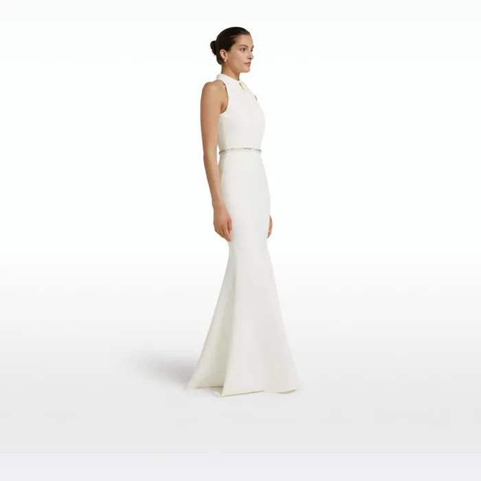 Safiyaa Dorrit Ivory Long Dress With Embroidered Belt Women Dresses