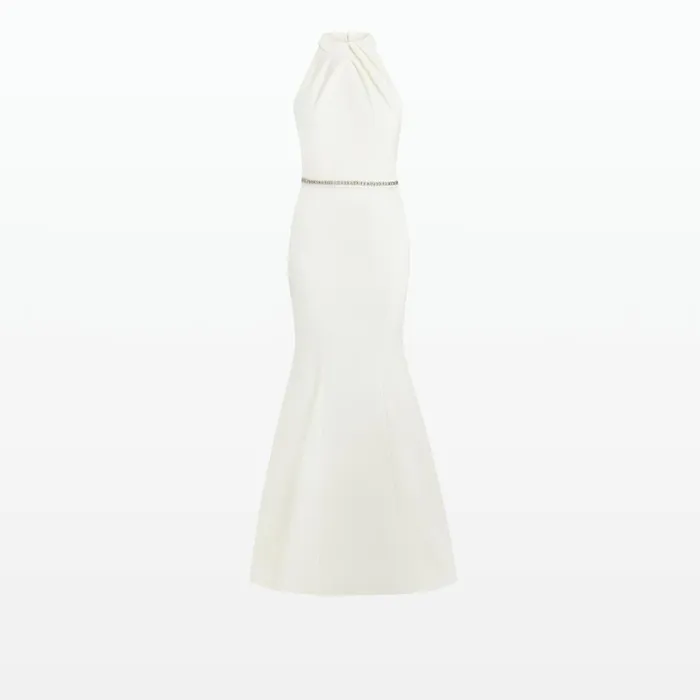Safiyaa Dorrit Ivory Long Dress With Embroidered Belt Women Dresses