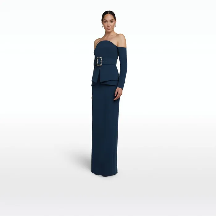 Safiyaa Giuliana Ink Blue Long Dress With Belt Women Dresses