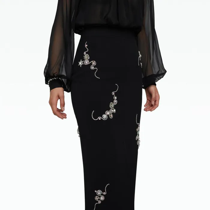 Safiyaa Grainee Black and Broken Jewellery Embroidery Skirt Women Skirts