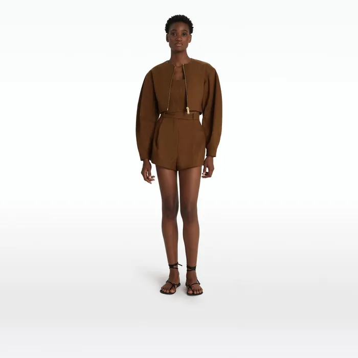 Safiyaa Helean Deep Brown Shorts Women Trousers