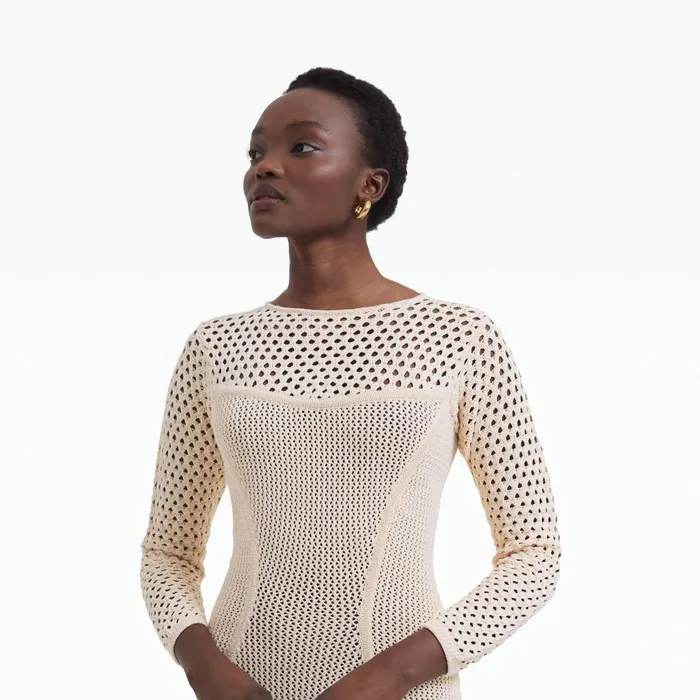 Safiyaa Klo Nouvelle Peach Knit Midi Dress Women Dresses