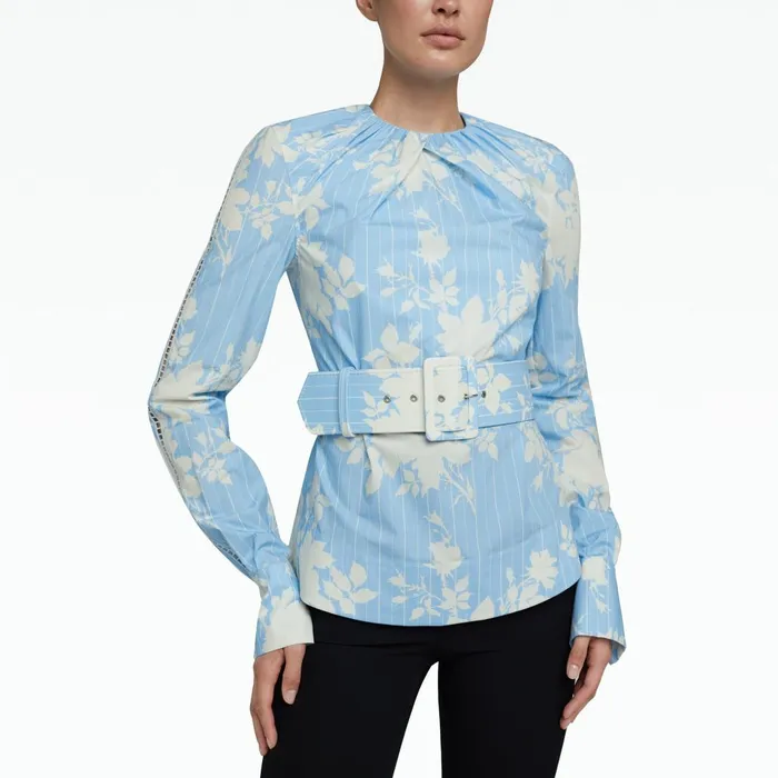 Safiyaa Madeline Pale Blue and White Top Women Tops