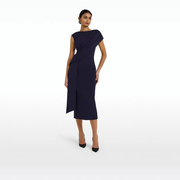 Safiyaa Regina Azurite Blue Midi Dress Women Dresses