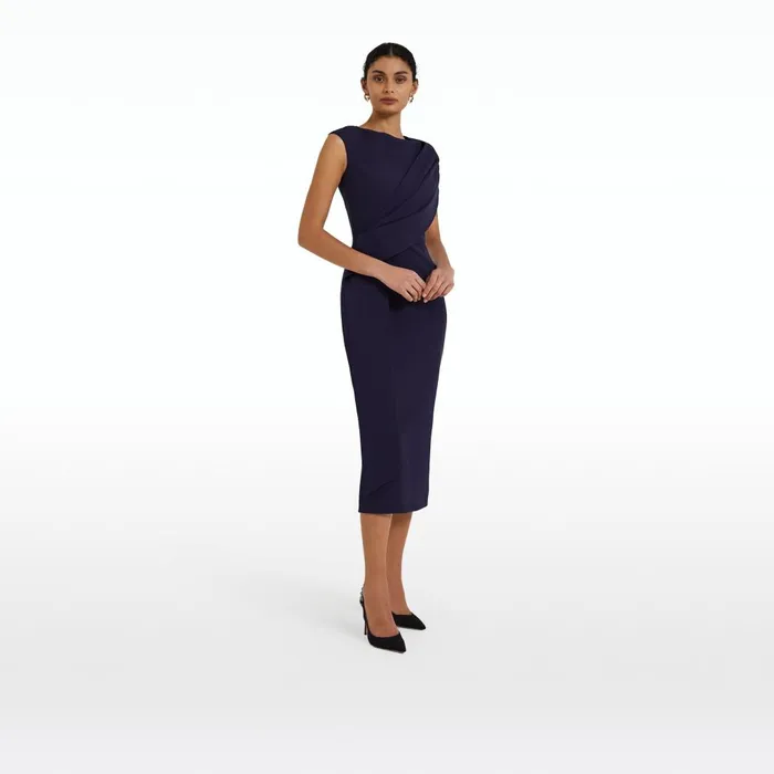 Safiyaa Regina Azurite Blue Midi Dress Women Dresses